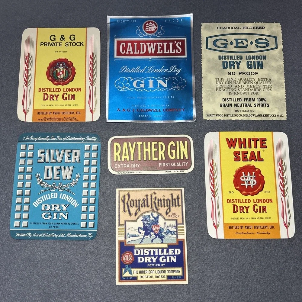 Vintage Lot of 7 Gin Alcohol Beverage Labels Collectible Bottle Labels‎
